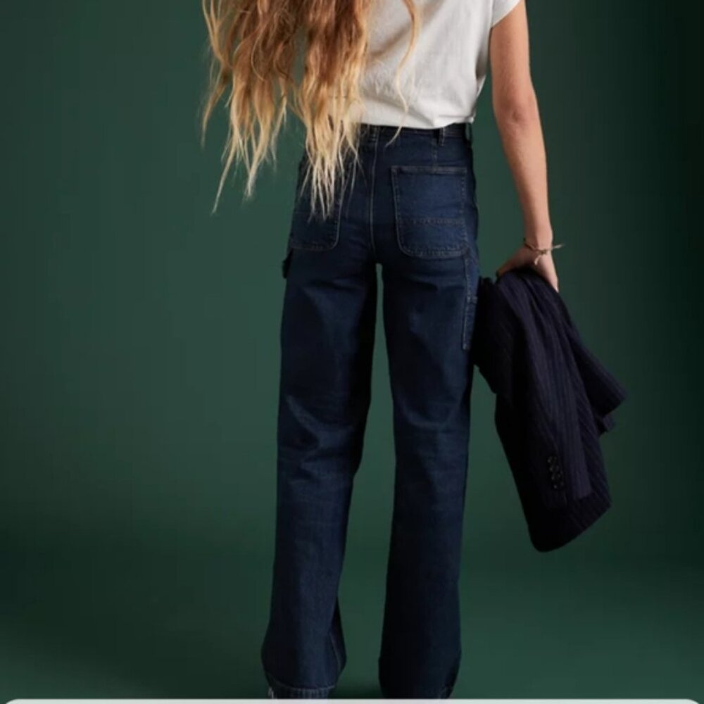 AE77 Stovepipe Carpenter Jeans Womens 0 Dark Wash High Rise Straight Leg Denim‎